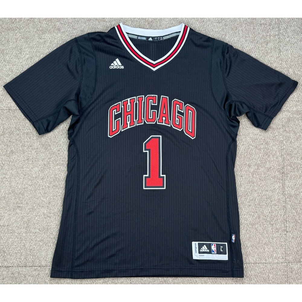 Adidas NBA Chicago Bulls Rare #1 Derrick Rose T-Shirt Jersey Size Large‎